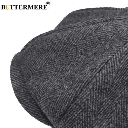 BUTTERMERE Newsboys Beret Herringbone Men Flat Caps Wool Casual Winter Tweed Female England Style Classic Octagonal Hats and Cap