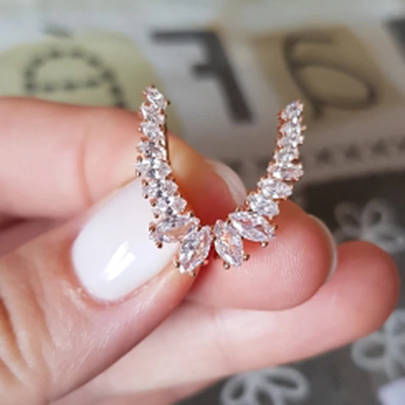 ZHOUYANG Stud Earrings for Women  Delicate Feather & Leaf Shaped Gold Color-Colour Party Daily Jewelry KAE060
