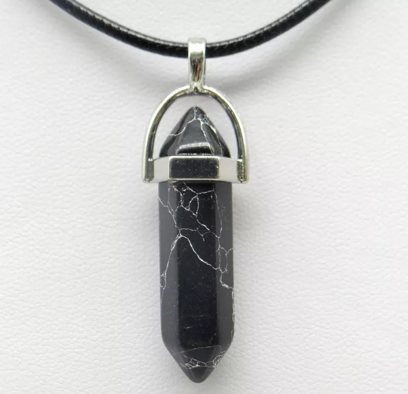 1PCS Natural Stone Quartz Crystal Opal Agates Hexagonal Column Pendulum Pendant Leather Chains Necklace Fashion Charms Pendant