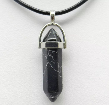 1PCS Natural Stone Quartz Crystal Opal Agates Hexagonal Column Pendulum Pendant Leather Chains Necklace Fashion Charms Pendant