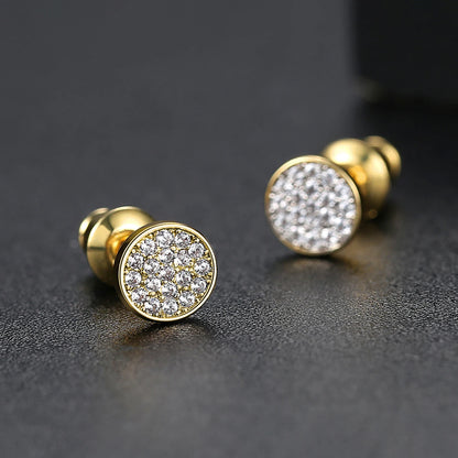 LUOTEEMI Elegant Small Hip Hop Round Stud Earrings for Women Korean Style AAA Black/White Cubic Zircon Fashion Jewelry for Men
