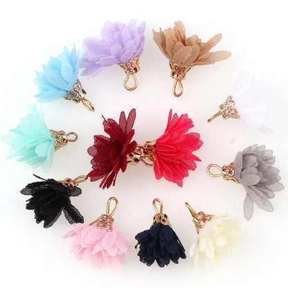 10~30pcs Mixed Types Tassel Findings Flower Silk Polyester Charms Pendant Drop Earring Tassel for Jewelry DIY Graft Making