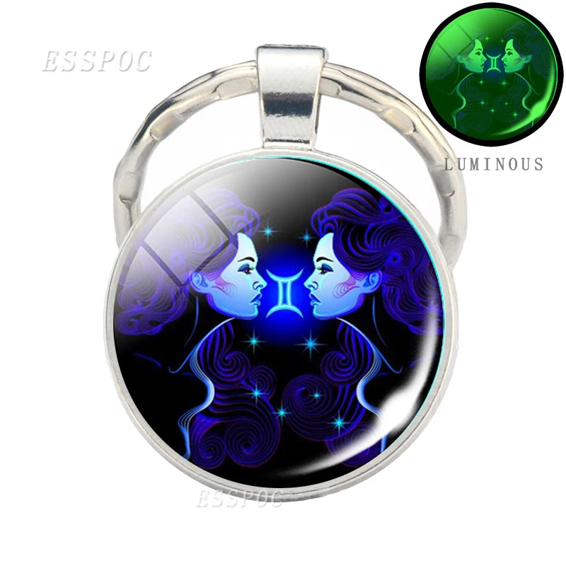 Luminous 12 Zodiac Signs Keychain Constellation Key Chain Leo Libra Virgo Sagittarius Zodiac Jewelry Birthday
