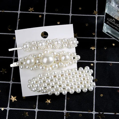 5Pcs/Set Pearl Hair Clip Snap Button Hair Pins for Women Sweet Pearl Hairpin Hair Clips Jewelry Lady Barrette Stick