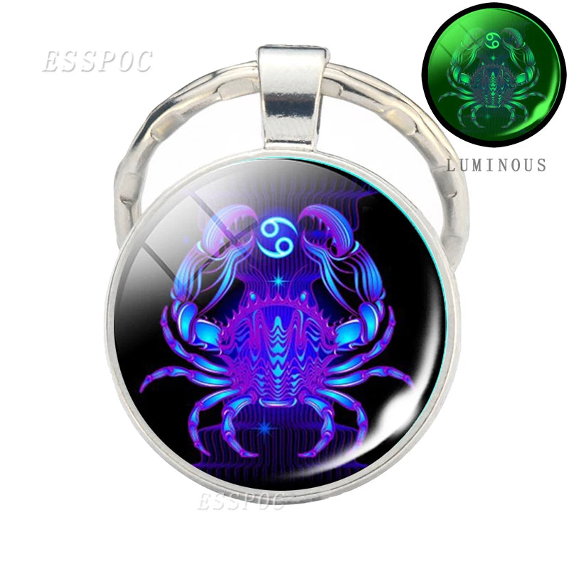 Luminous 12 Zodiac Signs Keychain Constellation Key Chain Leo Libra Virgo Sagittarius Zodiac Jewelry Birthday