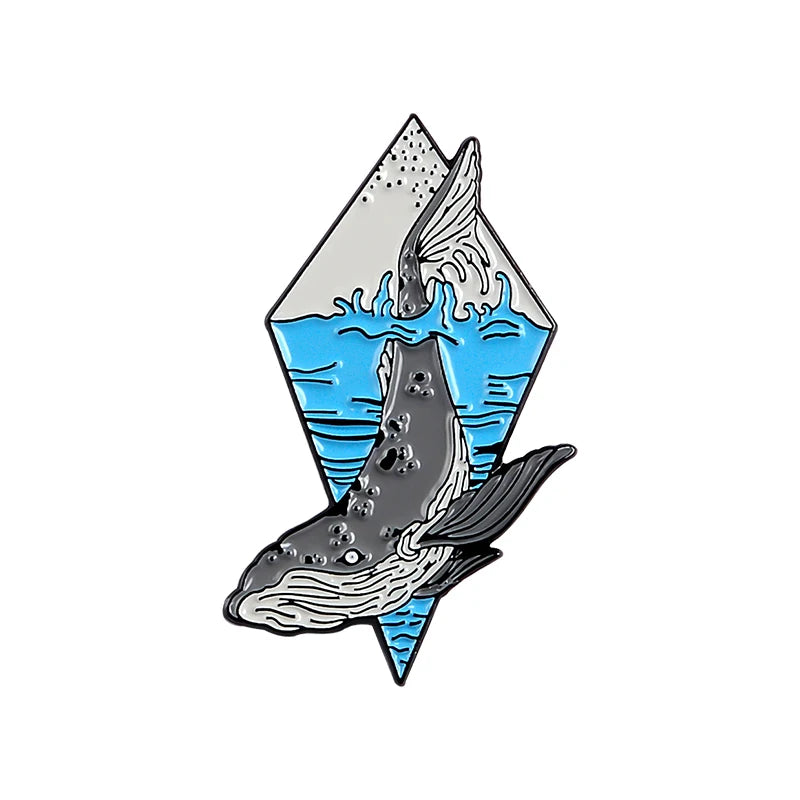 Wave Pins Ocean Sea Wave Brooches Organ Heart Light Bulb Whale Sun Creative Badges Blue Wave Enamel Pin Collection