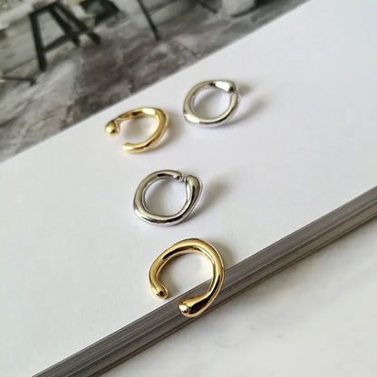 Peri'sBox Solid Gold Color Earrings Without Piercing Geometric Round Ear Cuff Minimalist Cartilage Earrings Women Simple Jewelry