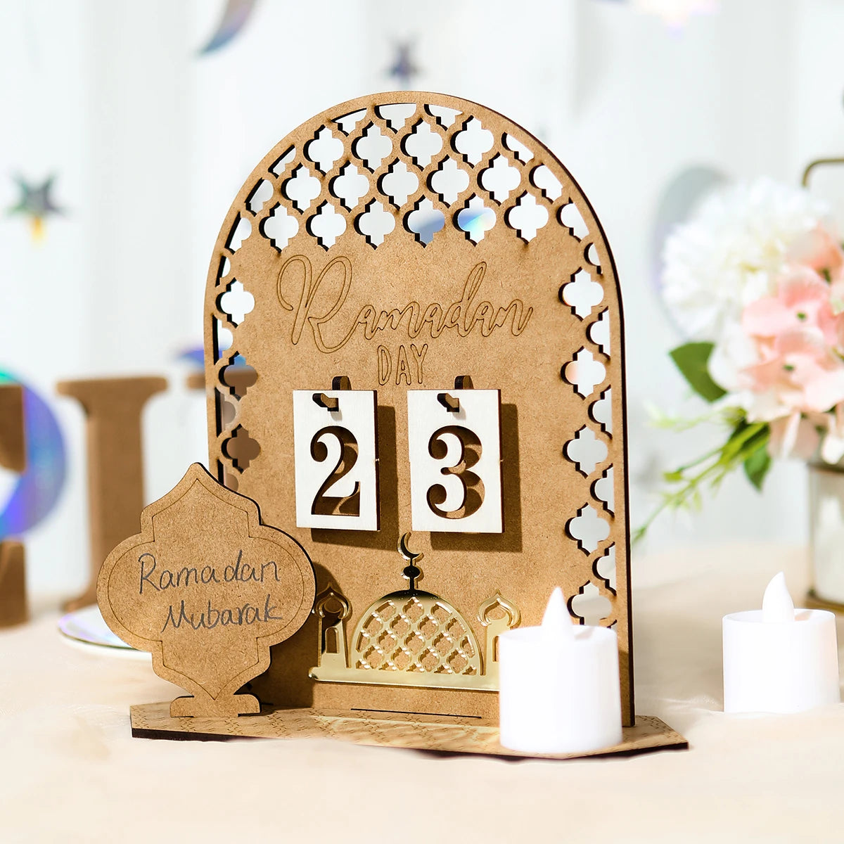 Ramadan Countdown Calendar Eid Mubarak Wooden Ornament 2024 Ramadan Decoration for Home Islam Muslim Party Decor Ramadan Kareem