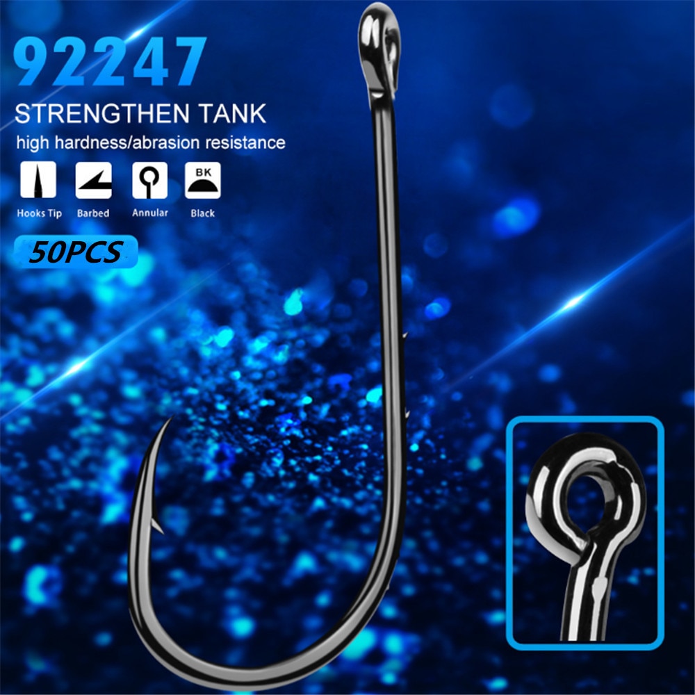 50pcs/Lot Carbon Steel Fishing Hooks 1#-6# Baitholder Black Color Jig Head Crank Barbed Hook for Soft Worm Bass Carp Fishing