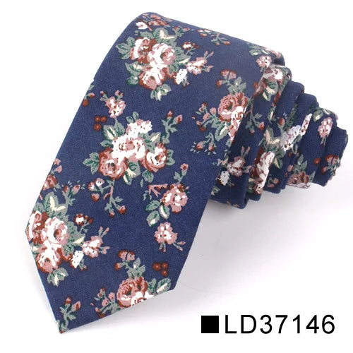 New Floral Tie for Men Women Skinny Cotton Neck Tie for Wedding Casual Mens Neckties Classic Suits Flower Print Neck Ties Cravat