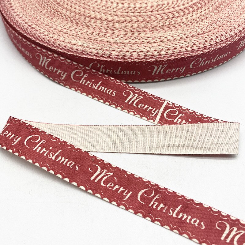 New 5yards 15mm Christmas Printed Polyester Cotton Ribbon DIY Wedding Christmas Party