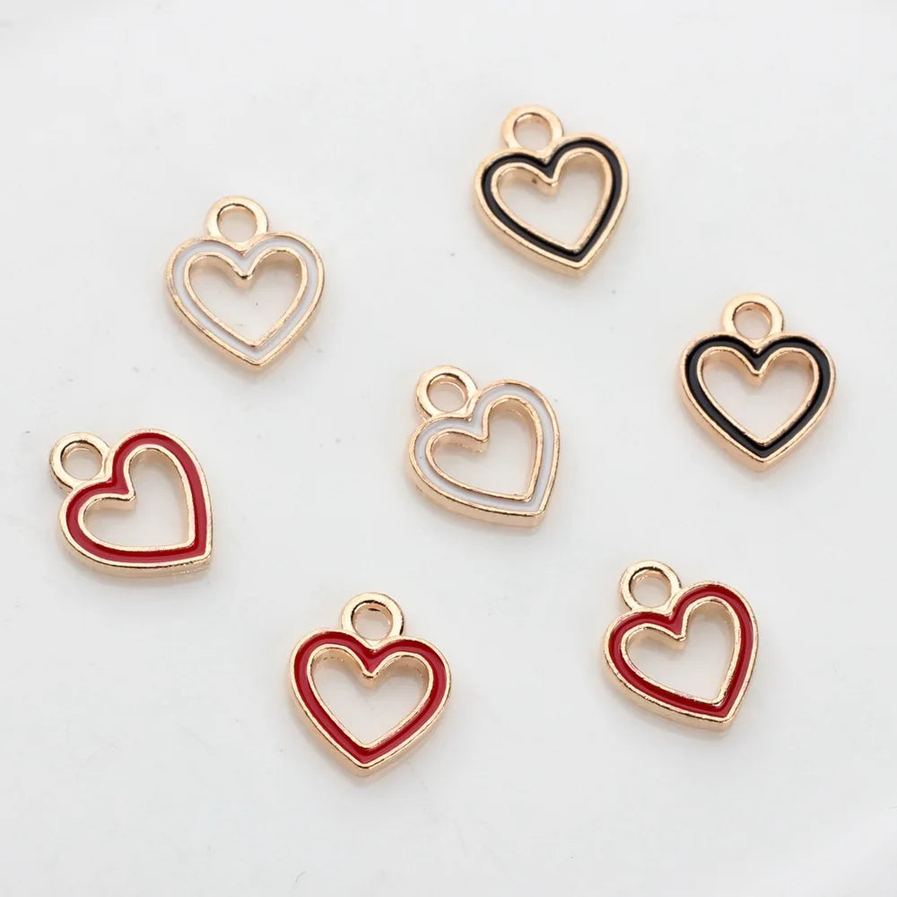 50pcs/Lot  Zinc Alloy Charms Enamel Mini Sweet Heart Hollow Charms for DIY Necklaces Bracelets Jewelry Making Accessories