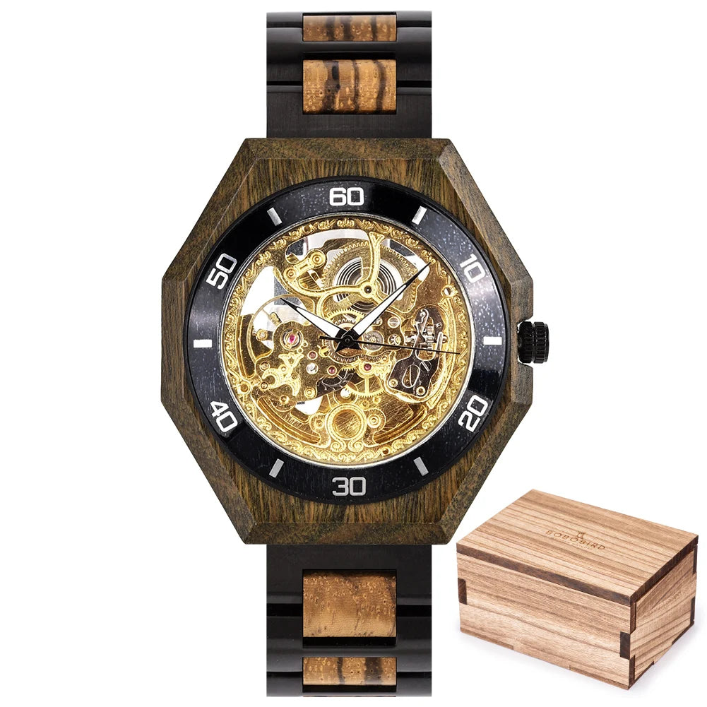 BOBO BIRD Wood Mechanical Watch Men Relogio Masculino Big Mens Watches Top Brand Luxury Timepieces Erkek Kol Saati