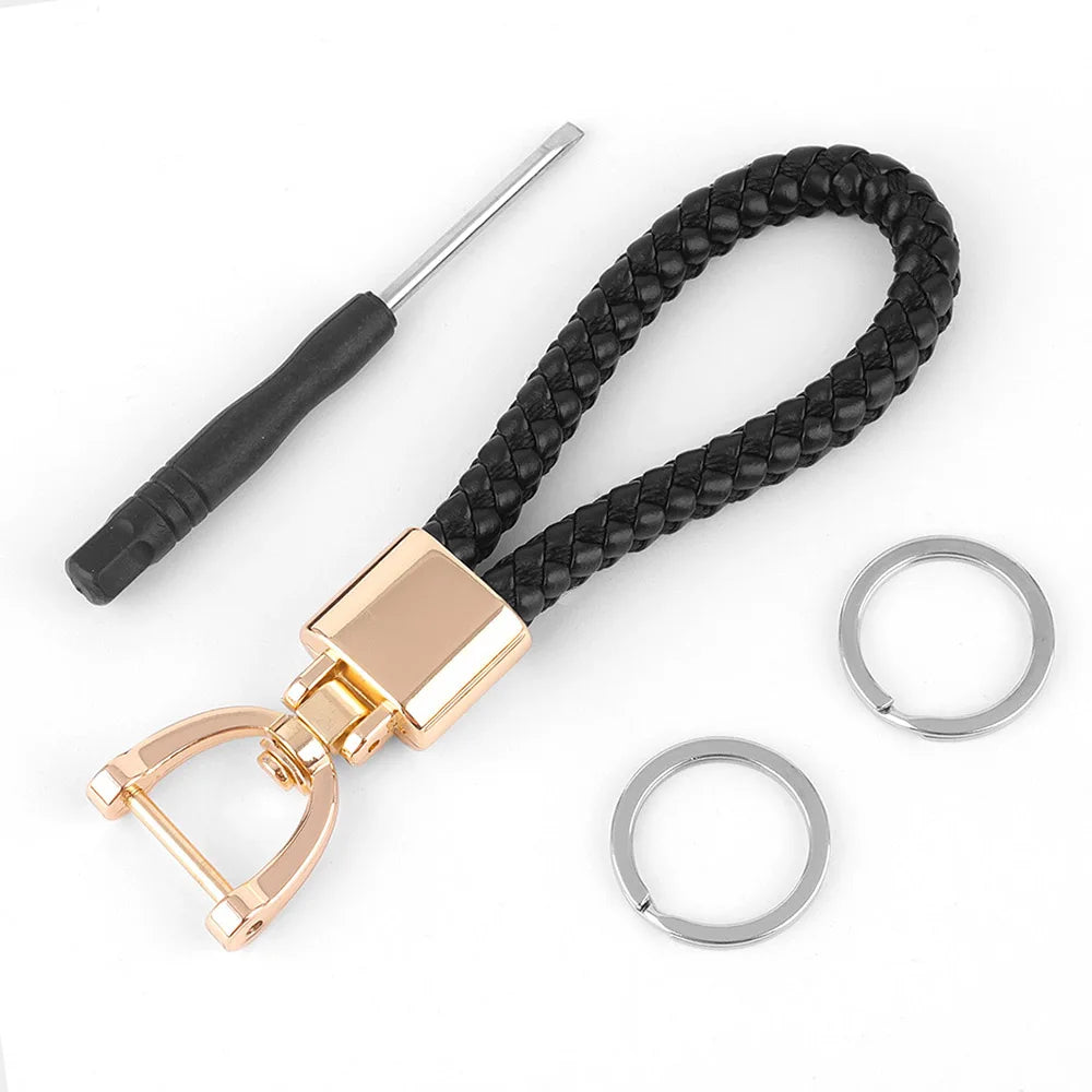 High-Grade Keychain for Men Women Rotatable Key Chain Luxury Hand Woven Leather Horseshoe Buckle Car Key Ring Holder Accessories