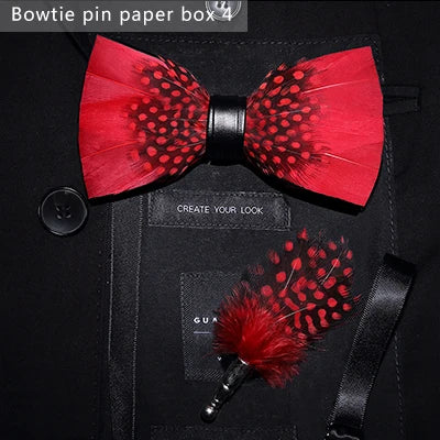 JEMYGINS Bowtie Natural Brid Feather Exquisite Hand Made Men Bow Tie Brooch Pin