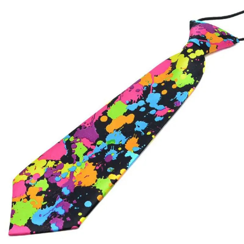 Pre-Tied Elastic Necktie Rainbow Stripes Leopard Apple Print Boys Kids Imitation Silk Ties Stage Performance Party Costume