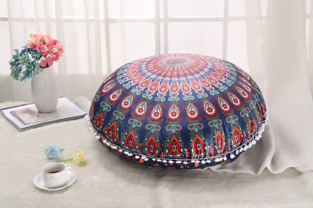 Colorful Mandala Floor Pillows Ottoman Round Bohemian Meditation Cushion Pillow Pouf48