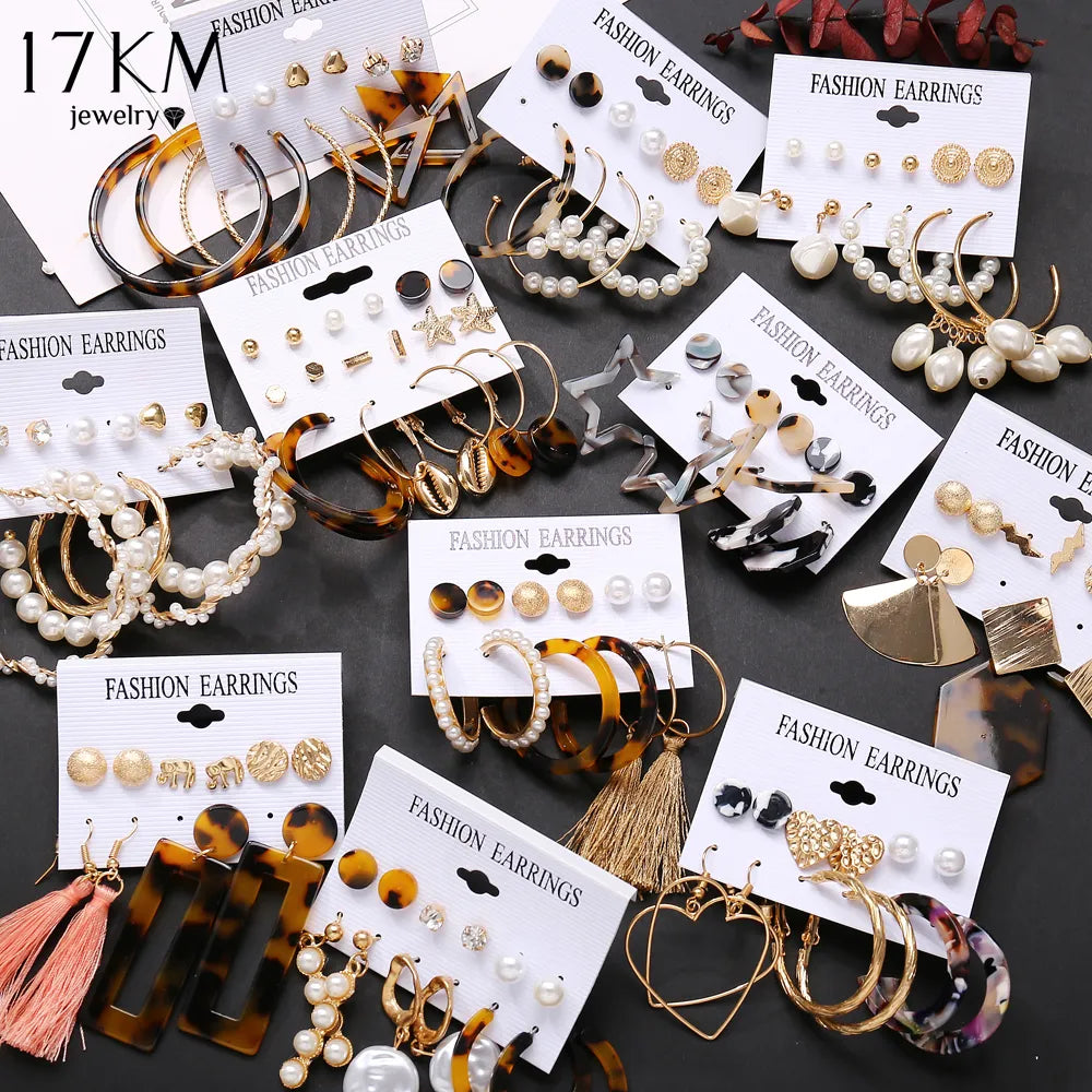17KM Vintage Tassel Acrylic Earrings for Women Bohemian Earrings Set Big Dangle Drop Earring 2020 Brincos Female Jewelry