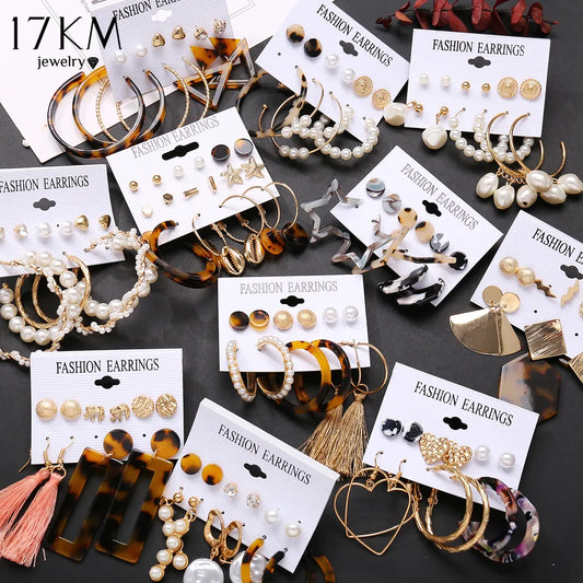 17KM Vintage Tassel Acrylic Earrings for Women Bohemian Earrings Set Big Dangle Drop Earring 2020 Brincos Female Jewelry