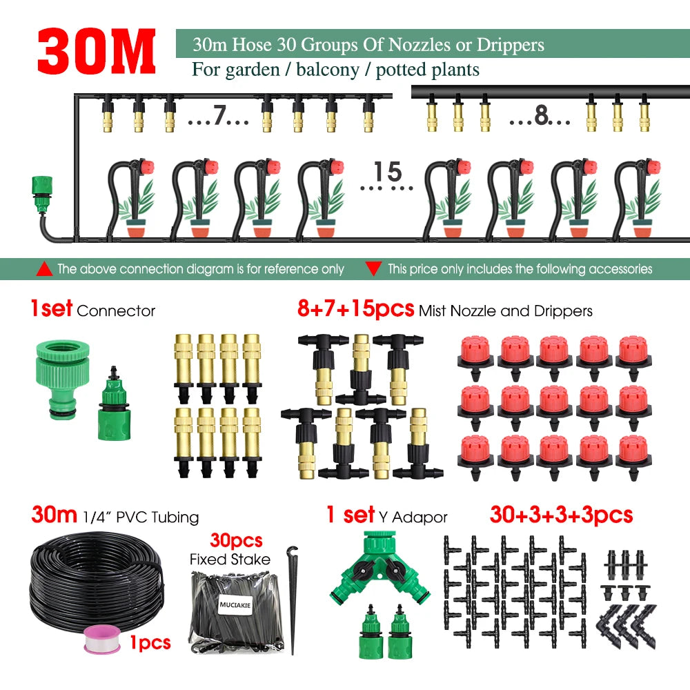 MUCIAKIE 5m-50m Automatic Garden Watering System Kits Self Garden Irrigation Watering Kits Micro Drip Mist Spray Cooling System