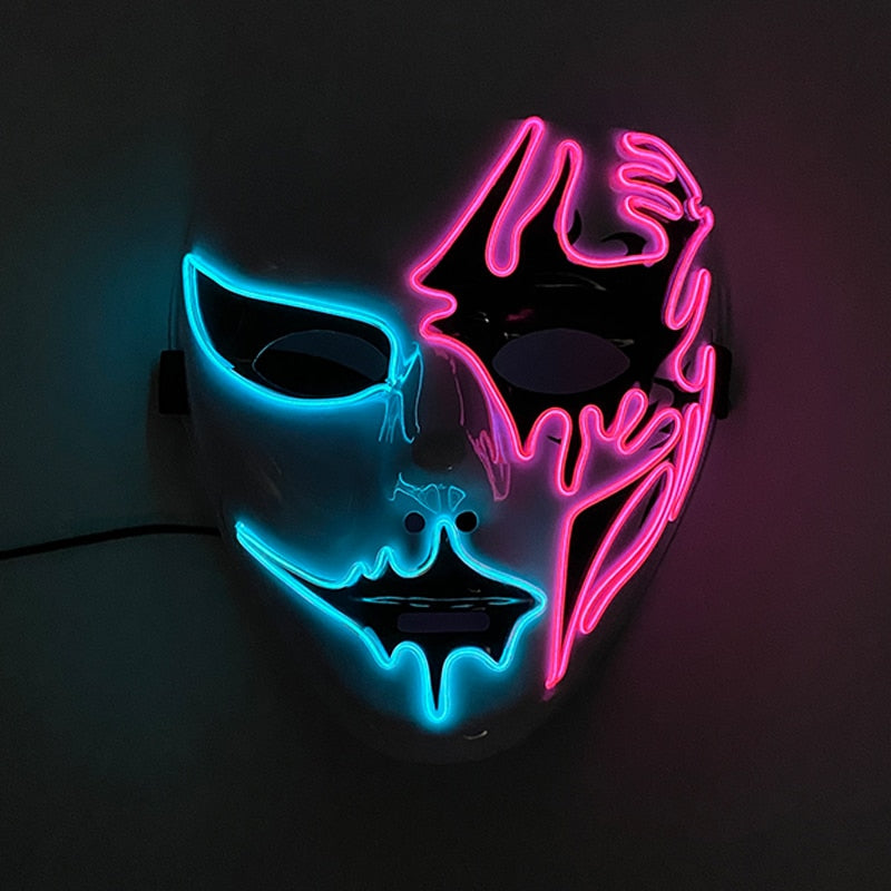Neon Light LED Mask LED Halloween Scary Mask Cosplay Party Masque Masquerade Masks Halloween Costume Carnival Glow Party Props