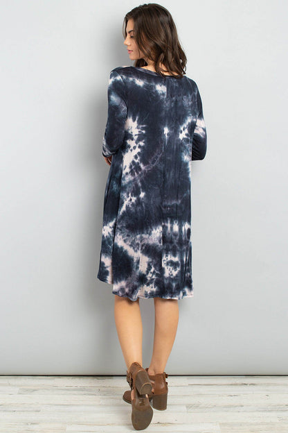 Tie Dye V-Neck Rounded Hem Midi Dress