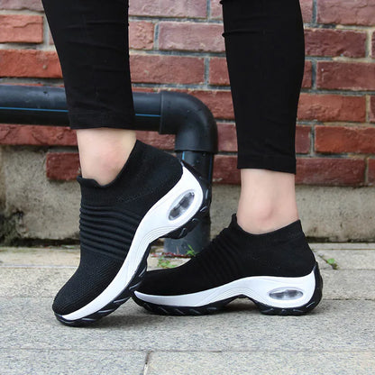 Womens Flats Slip on Shoes for Women Sock Sneakers Platform 2021 Comfortable Soft Ladies Spring Buty Damskie Sepatu Wanita Black