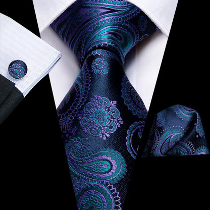 Business Tie for Men Silk Blue Tie Dots Necktie Set Plaid Cufflinks for Wedding Business Tie 150cm Hi-Tie SN-3529