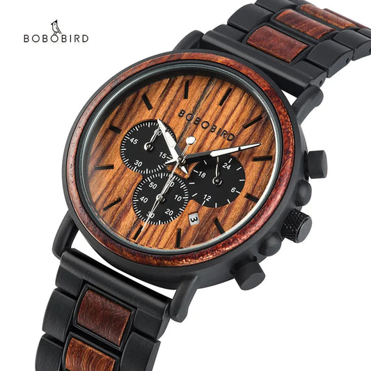 BOBO BIRD Wooden Men Watches Relogio Masculino Top Brand Luxury Stylish Chronograph Military Watch Great for Man OEM