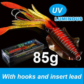 SUNMILE Fishing Soft Squid Lure 20g/60g/80g/100g/120g/150g Luminous/Uv Squid Jig Fishing Lures for Sea Fishing Wobbler Bait