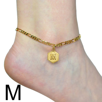 Anniyo 21cm + 10cm Extender Chain / A-Z Initial Letter Anklet for Women Alphabet Jewelry Foot Chain Girl #105906