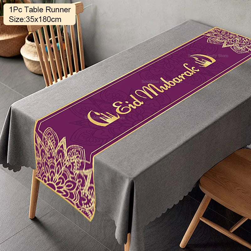 Ramadan Decoration Table Runner EID Mubarak Decor for Home Tablecloth Ramadan Kareem Islamic Muslim Party Eid Al Adha