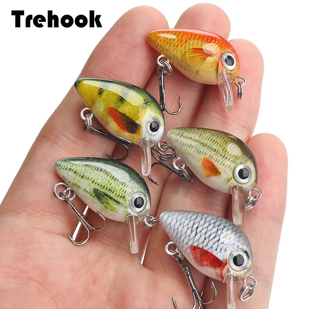 TREHOOK 5pcs 1.5g 3cm Mini Wobblers/Crankbait Fishing Lure Artificial Bait Hard Floating Wobbler for Fish Bass Fishing Tackle