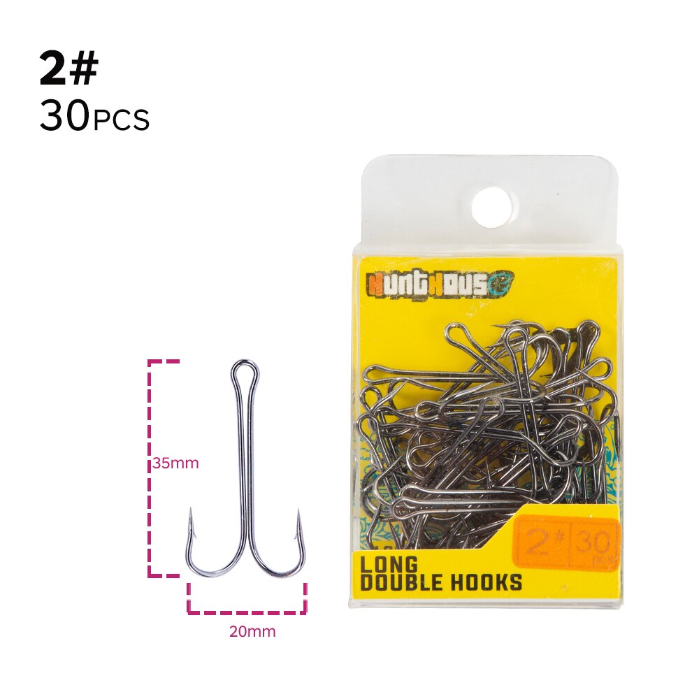 Hunthouse 2020 New Fishing Hooks Double Hook Long High Carbon Steel Fishing Tackle Different Sizes Equiped With Soft Lure