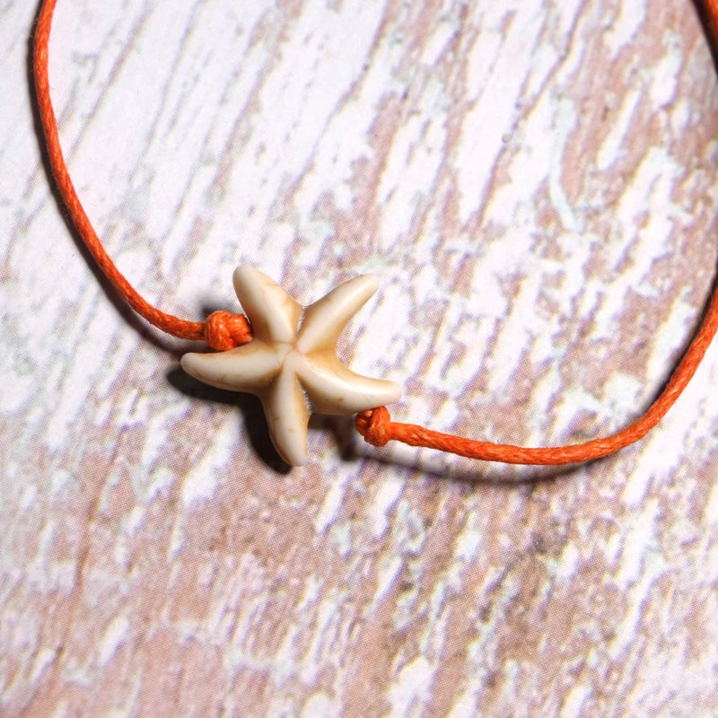 MOON GIRL Handmade Weave Bobo Lotus Anklet Set Fashion Starfish 4 Pieces Bohemian Chic Summer Bracelet Ankle for Women