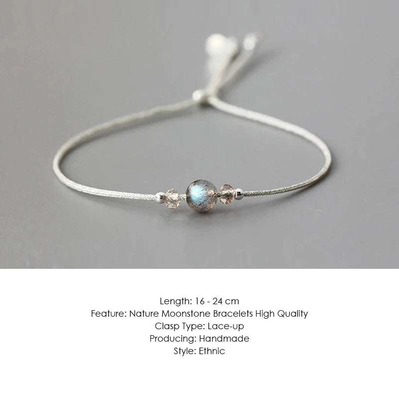 Handmade Moonstone Bracelet Thin Rope With Natural Crystal 925 Sterling Silver Beads Personalized Bracelets for Women