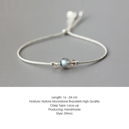 Handmade Moonstone Bracelet Thin Rope With Natural Crystal 925 Sterling Silver Beads Personalized Bracelets for Women