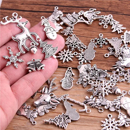 20Pcs Mixed Two Color Christmas Boot Snowman Boot Snowflake Charms Pendants Jewelry Making Accessor