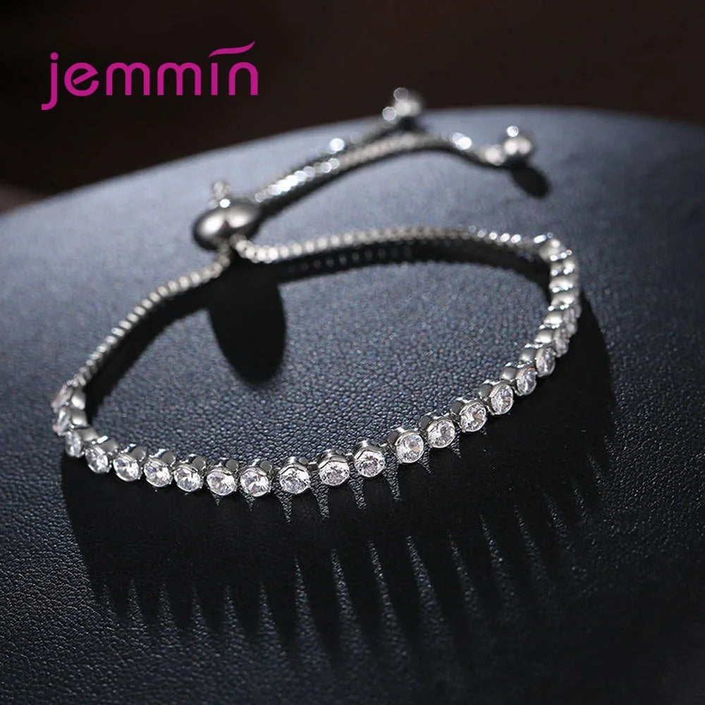 New Arrival 925 Silver  Link Chain Bracelets Fine Jewelry Trendy CZ Cubic Zirconia Women Girls Anniversary Engagement