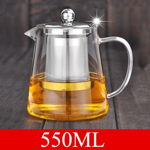 5Sizes Good Clear Borosilicate Glass Teapot With 304 Stainless Steel Infuser Strainer Heat Coffee Tea Pot Tool Kettle Set
