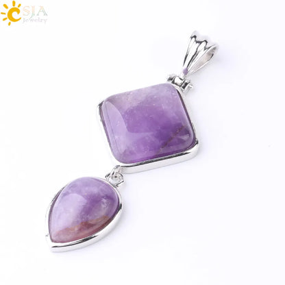 CSJA Natural Stones Pendant Crystal Square Water Drop Quartz Lapis  Lazuli Geometric Pendants for Necklaces Women Jewelry F814