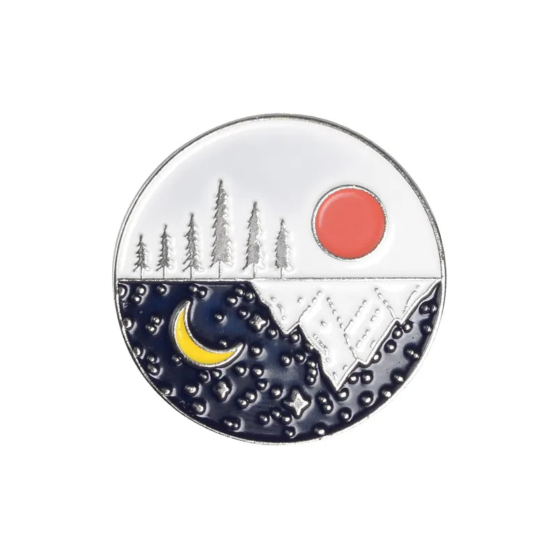 Outdoors Mountain Starry Night Enamel Pin Custom Wild Camping Hiking Brooches Bag Clothes Lapel Pin Adventure Badge Jewelry