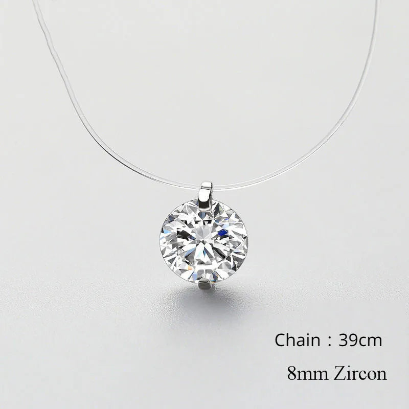 INZATT 925 Sterling Silver Zircon Crystal Pearl Pendant Choker Necklace Transparent Fishing Line 2020 Fine Jewelry for Women