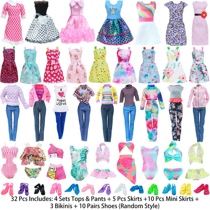 Random Mix Style Doll Accessories High Heels Shoes Swimsuit Wedding Party Gown Mini Dress Clothes for Barbie Doll Baby Toys