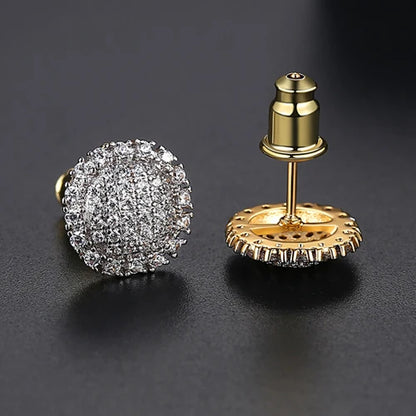 LUOTEEMI Elegant Small Hip Hop Round Stud Earrings for Women Korean Style AAA Black/White Cubic Zircon Fashion Jewelry for Men