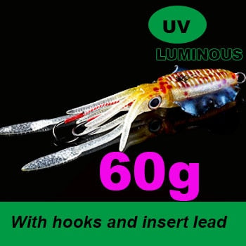 SUNMILE Fishing Soft Squid Lure 20g/60g/80g/100g/120g/150g Luminous/Uv Squid Jig Fishing Lures for Sea Fishing Wobbler Bait