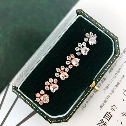 LAMOON Cat Paw 925 Sterling Silver Earrings for Women Rose Quartz Stud Earring Gemstone Stud Earings Fine Jewelry EI040-2