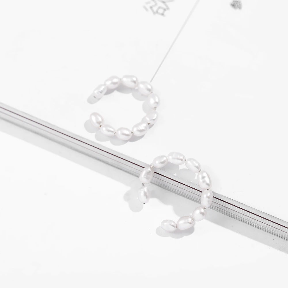 Women Pearl Ear Cuff Earring Bohemian Natural Freshwater Circle Small Clip on Earring  No Piercing Fake Cartilage Earring