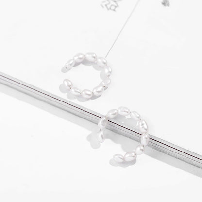 Women Pearl Ear Cuff Earring Bohemian Natural Freshwater Circle Small Clip on Earring  No Piercing Fake Cartilage Earring