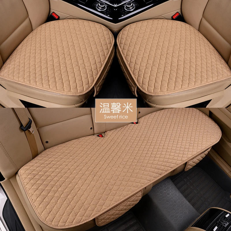 Flax Car Seat Covers Front Rear Full Set Choose Car Seat Cushion Linen Fabric Seat Pad Protector Car Accessories Anti-Slip